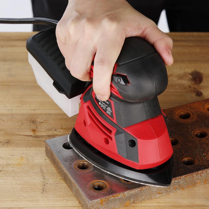 populo Electric Sander Tool,Hand Sander 14,000 OPM with 12 Pieces Sandpapers with Vacuum Attachment, Detail Sander with Dust Box for Woodworking,Suitable for Tight Spaces Sanding,Polishing - Image 4